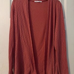 Chris & Carol Open-Front Ribbed Cardigan  Mauve L